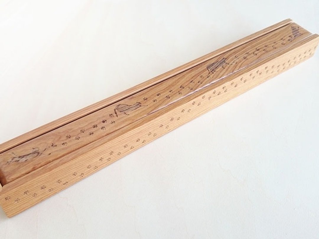 Cat and Paw Print Chopsticks Case Cedar - 其他 - 木头 咖啡色