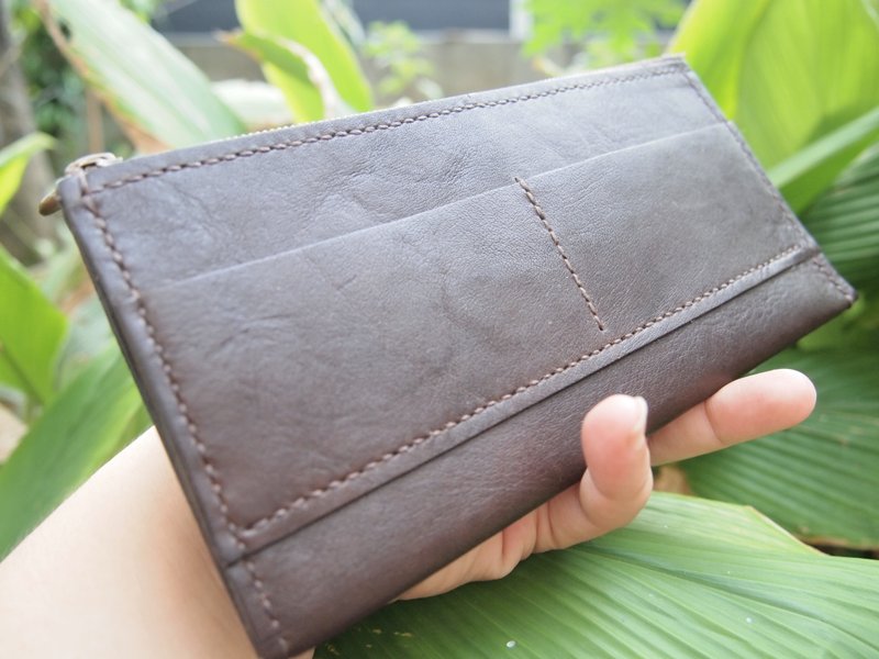 【Mind Love】手工皮革  简单上手/简约长夹 - 皮夹/钱包 - 真皮 咖啡色