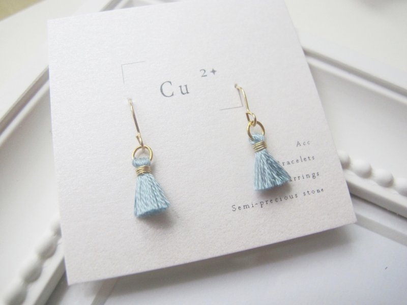 超迷你小流苏耳环 ⁑ 金色、天蓝色 - 耳环/耳夹 - 棉．麻 蓝色