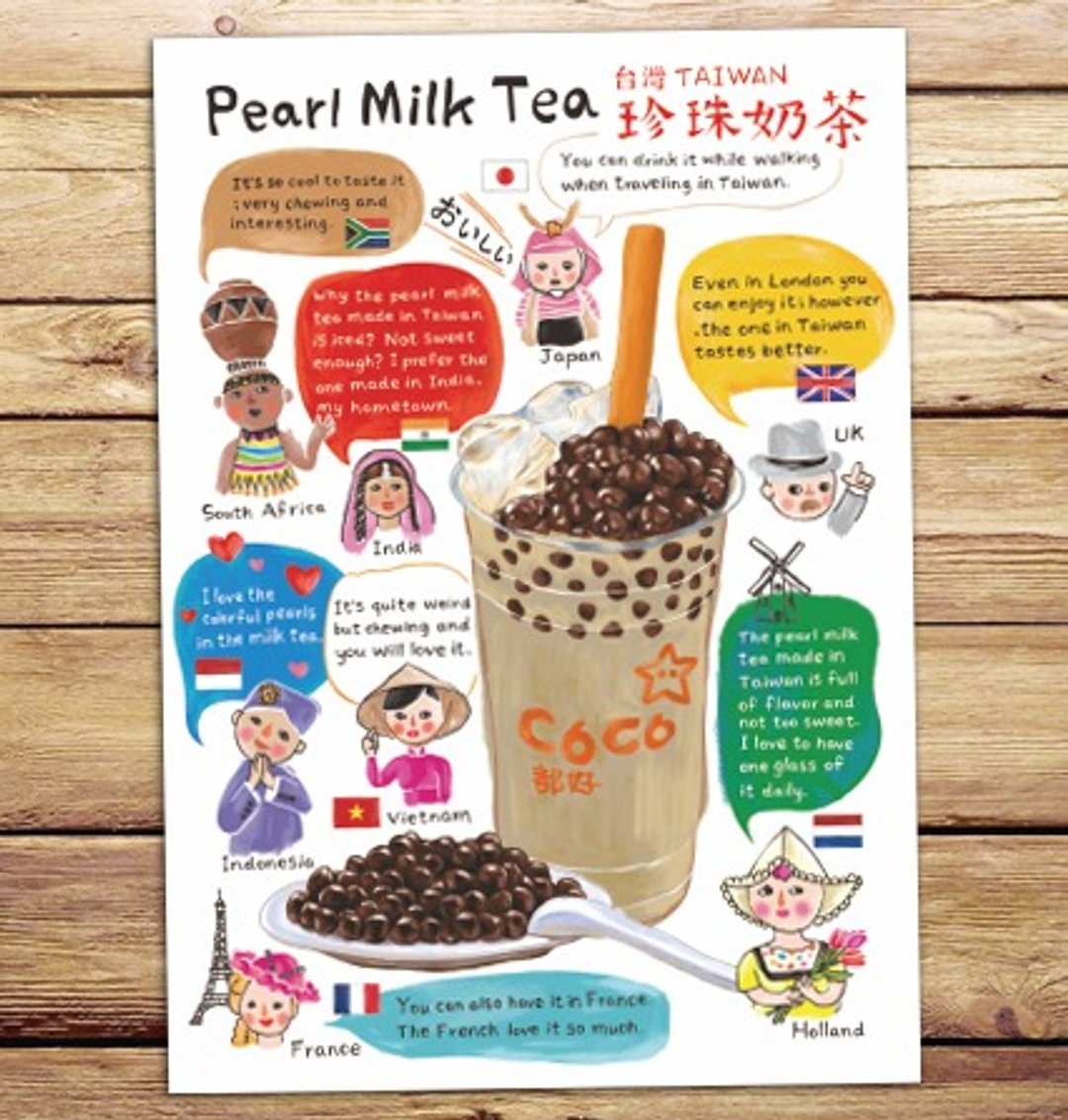 珍珠奶茶 英文版 外国人爱台味A明信片 - 卡片/明信片 - 纸 多色