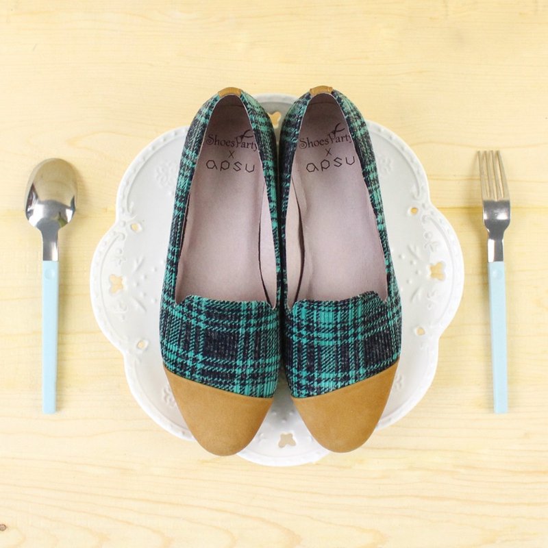 【手工订制】北欧绿格格斜拼接欧贝拉_日本布料 - 芭蕾鞋/娃娃鞋 - 其他材质 