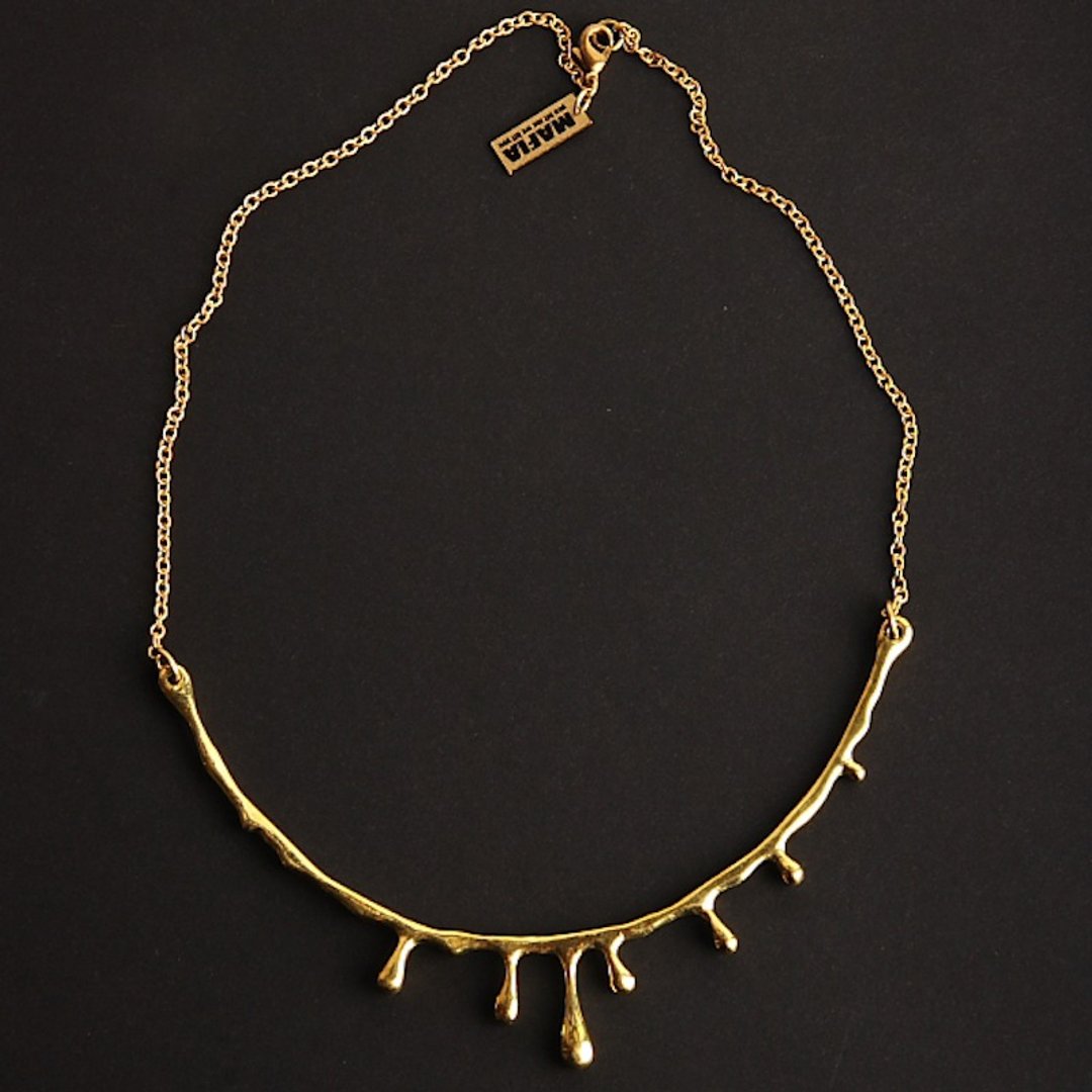Water Drop gold blood  necklace in brass ,Rocker jewelry ,Skull jewelry,Biker jewelry - 项链 - 其他金属 