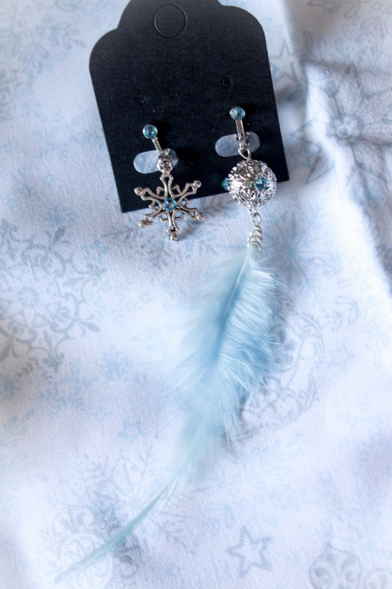 *弥露娜物语*梦之心  /不痛u型耳夹 /圣诞节/雪花 - 耳环/耳夹 - 其他金属 蓝色