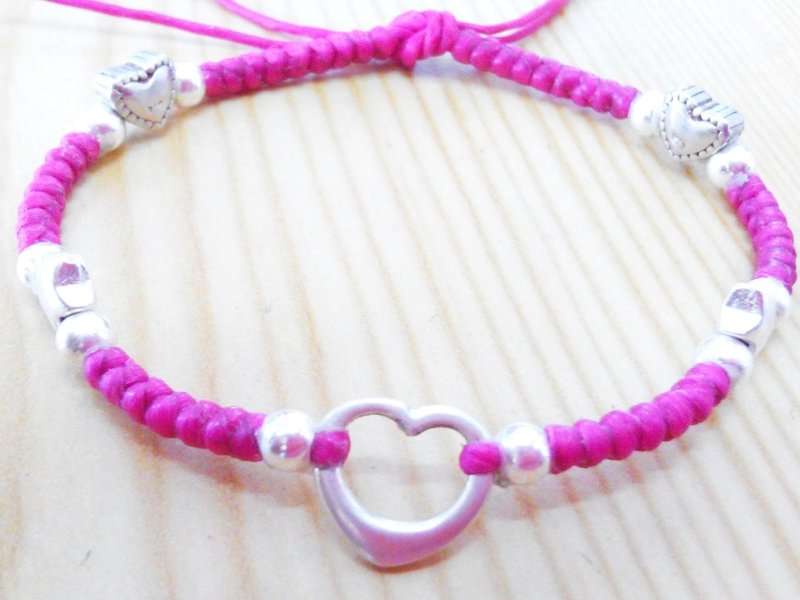 一百分手作蚕丝腊线纯银创意手链-我的一颗心 - 手链/手环 - 其他材质 多色