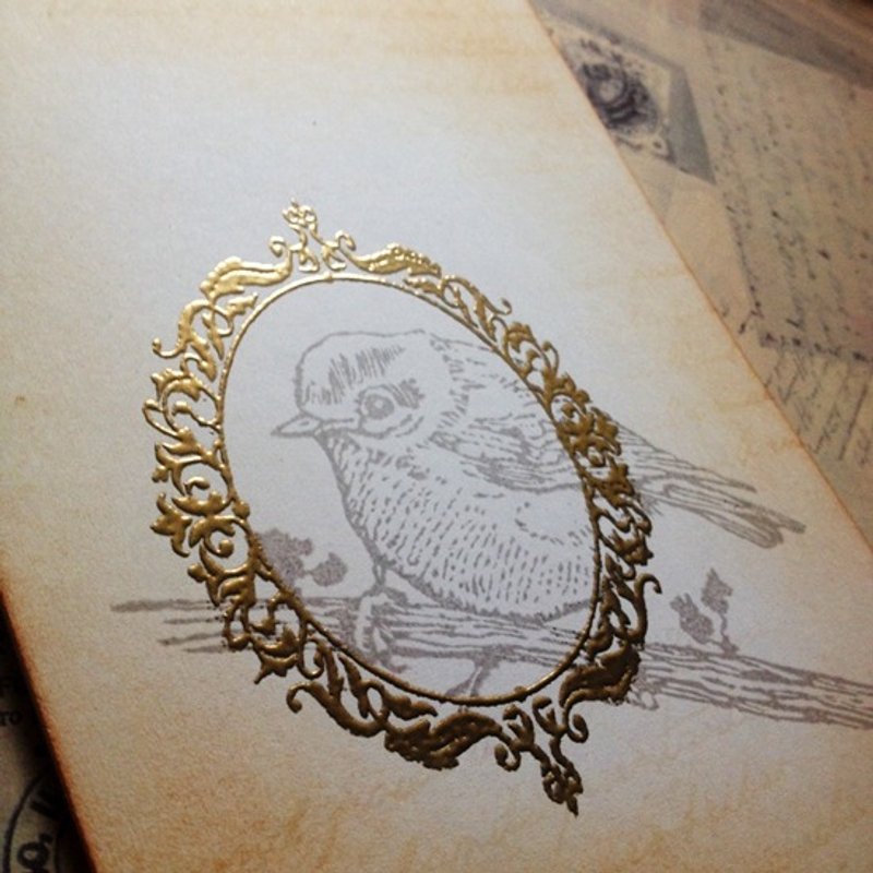 Apu橡皮章手工盖印明信片 欧风烫金浮雕粉复古小鸟 - 卡片/明信片 - 纸 