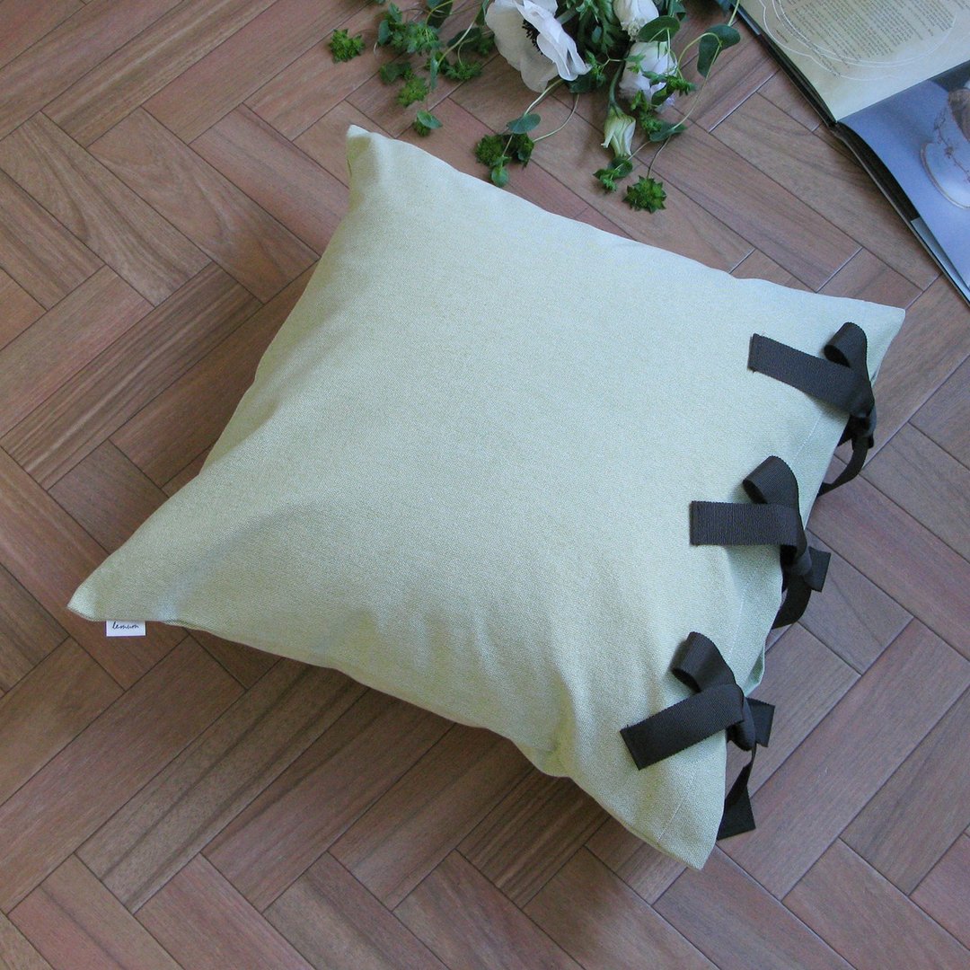 Cover only] canvas chambray Cushion cover ribbon SQ - 枕头/抱枕 - 棉 绿色