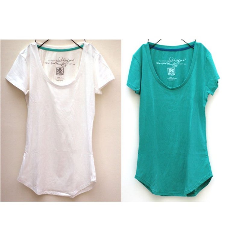 纯棉短袖圆领T恤 {米白+绿}   已售完 - 女装 T 恤 - 棉．麻 