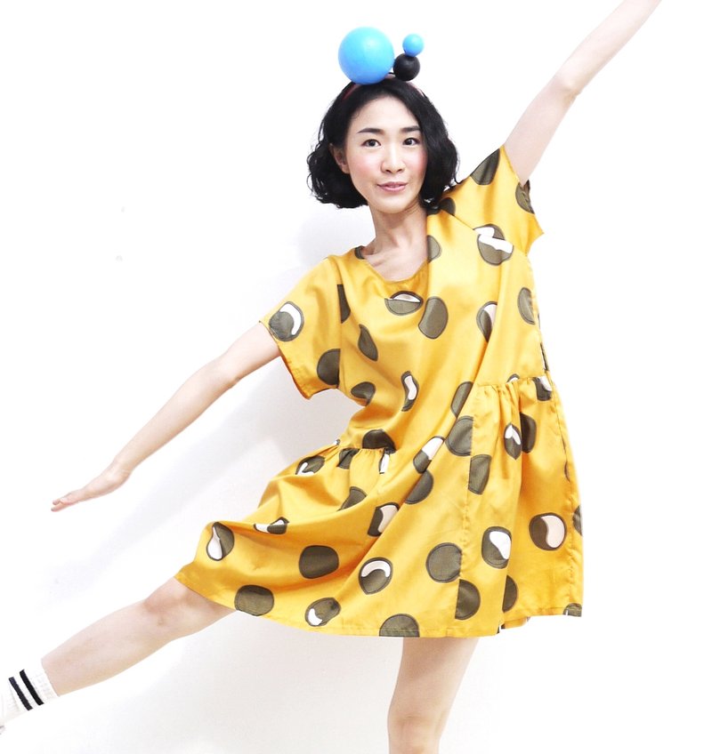 最后一件味噌弹珠气泡洋装 瑕疵品 - 洋装/连衣裙 - 其他材质 黄色