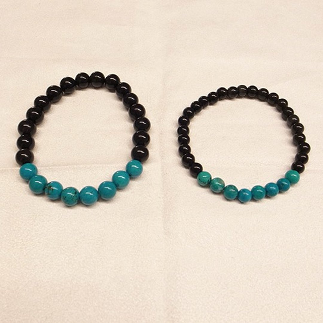 ☽柒夕手作☽【07221-8m】黑曜石搭配蓝绿松石系列 - 金工/饰品 - 其他材质 黑色