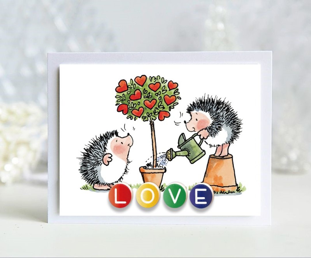 3张Love爱的刺猬情人节套卡/纯手工英文卡片 - 卡片/明信片 - 纸 多色