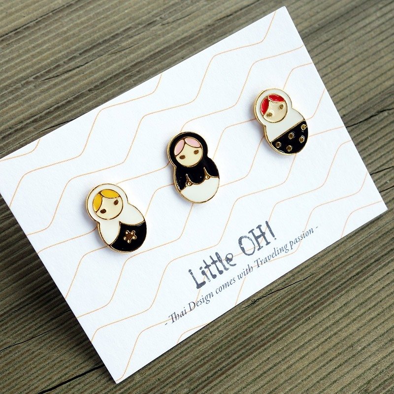 俄罗斯娃娃 手作耳环 夹式耳环 生日礼物 russian dolls - 耳环/耳夹 - 其他金属 多色