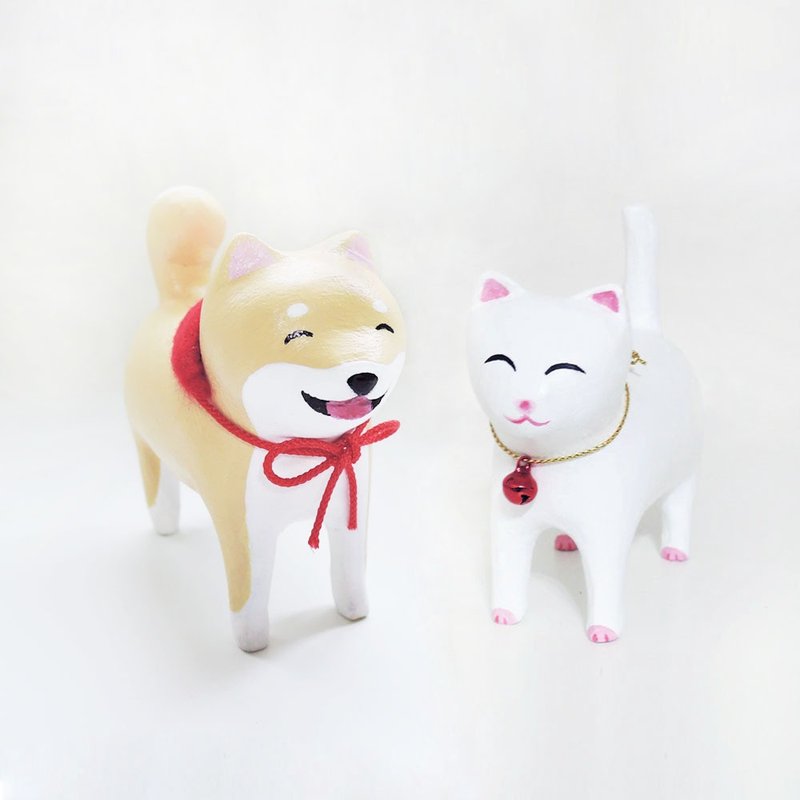 我们不分开 微笑柴犬 猫咪摆饰 手感木雕 木头 木制 疗愈摆饰 - 摆饰 - 木头 白色