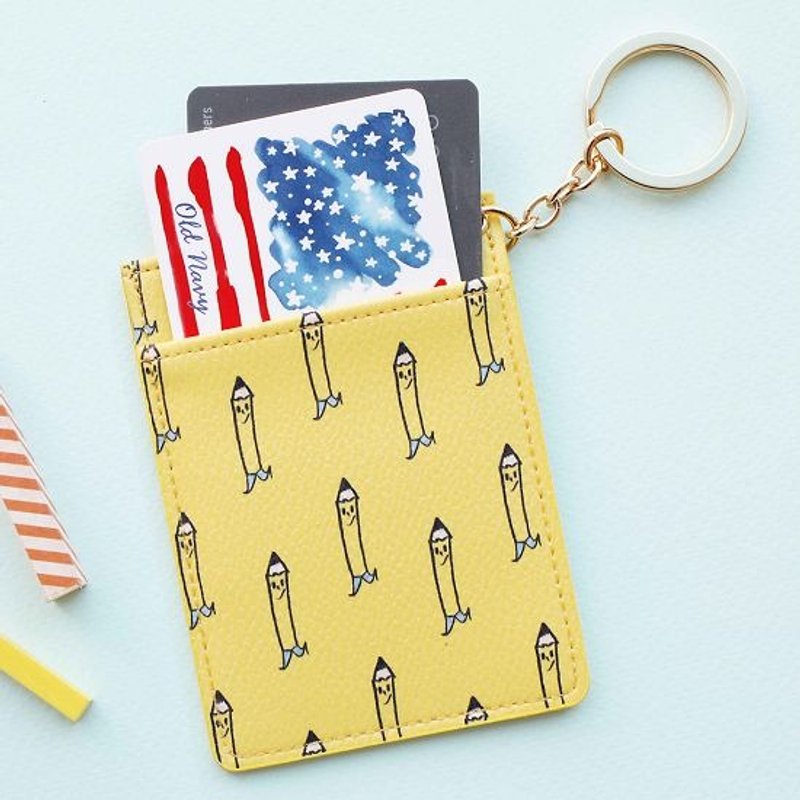 Dessin X Livework-JAM JAM森林钥匙圈皮革票卡夹-铅笔兄,LWK93208 - 证件套/卡套 - 真皮 黄色