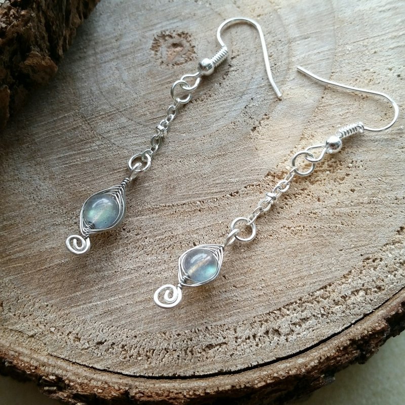 拉长石长耳环 - 耳环/耳夹 - 宝石 蓝色