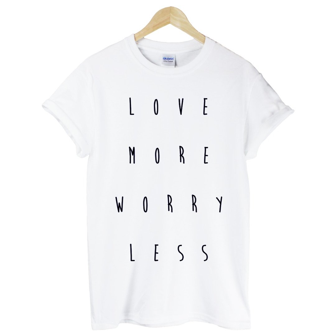 love more worry less短袖T恤-2色 爱多一点 担心少一点 英文 文青 艺术 设计 时髦 文字 时尚 - 男装上衣/T 恤 - 棉 多色