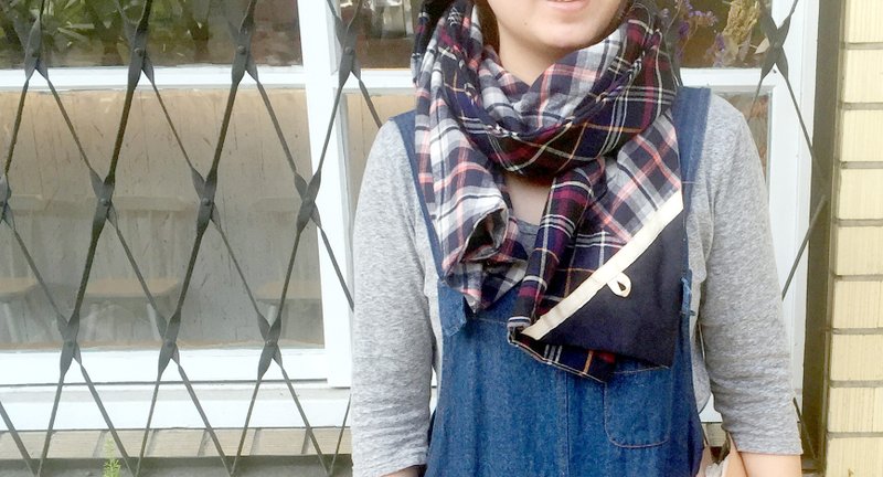 法兰绒格纹拼接围巾，围脖 - 丝巾 - 棉．麻 蓝色