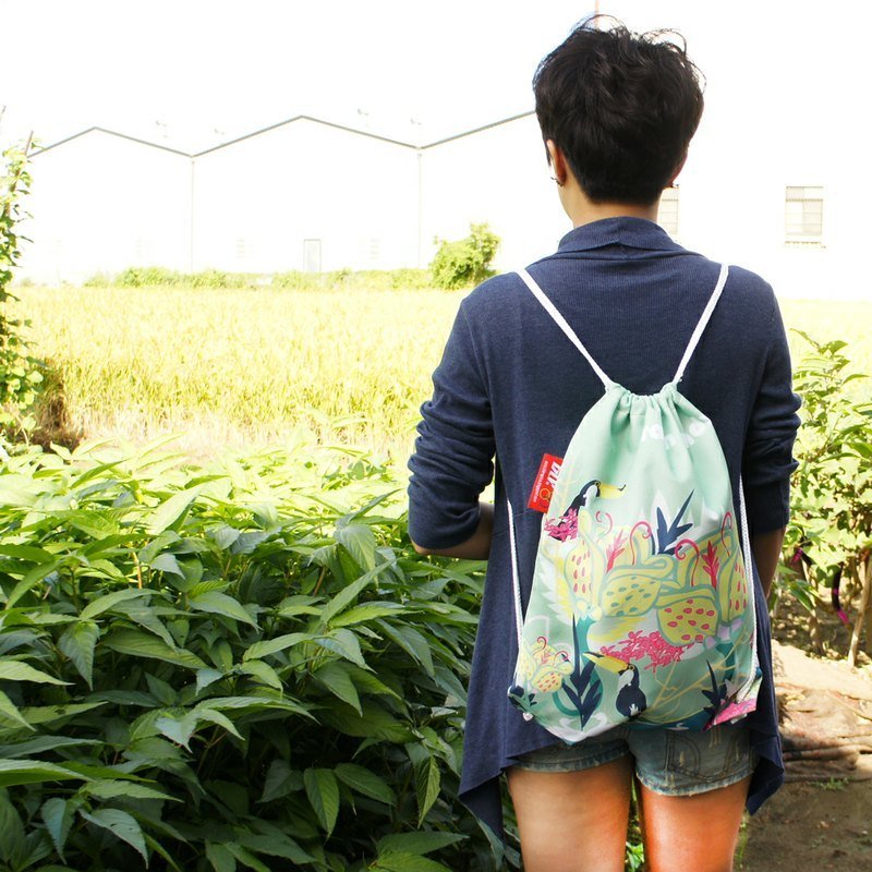 BLR 手工印制 BRAIN CANDY 大嘴鸟 双面图案 束口袋 后背包 - 束口袋双肩包 - 其他材质 绿色