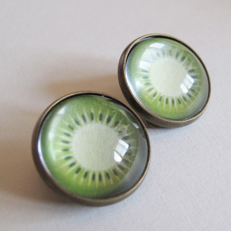 圆形耳夹耳针 - 奇异果 - 耳环/耳夹 - 其他金属 绿色