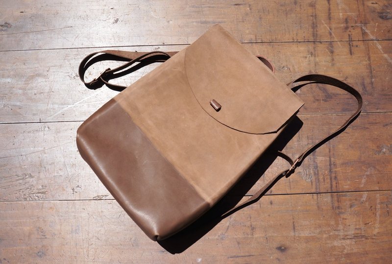 【003】简单 后背包 - 后背包/双肩包 - 真皮 咖啡色