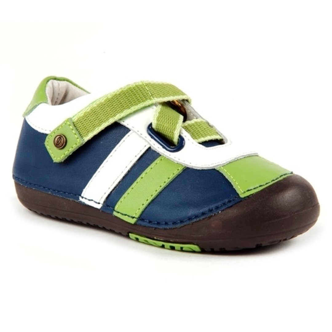 Momo Baby手工真皮机能鞋- Z-Strap Sneaker GreenＺ型条纹绿 - 童装鞋 - 真皮 绿色
