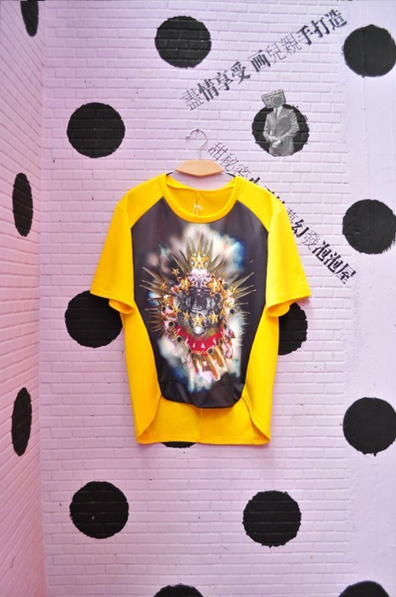 他让我感觉在宇宙．万佛朝宗踢 - 女装 T 恤 - 其他材质 黄色