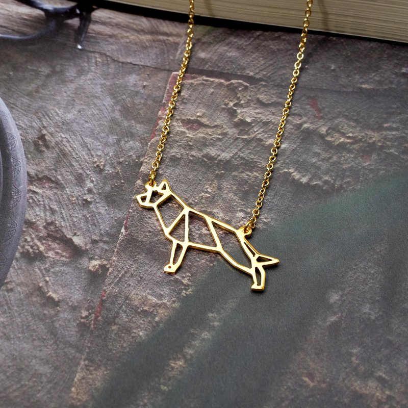 German Shepherd Necklace gift for dog lover, Origami Dog, Gold Plated Brass - 项链 - 铜/黄铜 金色