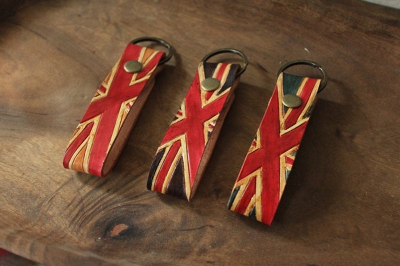 复古英国风纯牛皮钥匙圈- 背面可刻字(情人、生日送礼) - 钥匙链/钥匙包 - 真皮 咖啡色