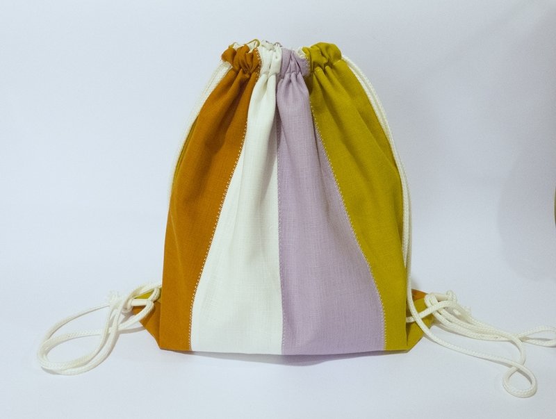 [Mi Sol 小太阳]-配色条纹束口袋后背包-黄紫系 - 束口袋双肩包 - 其他材质 橘色