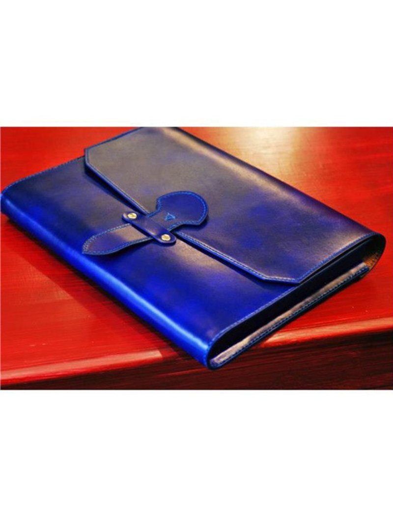 Chainloop手工牛皮公事包 蓝色牛皮 附赠小手拿包 有背带 多功能皮件 电脑包 适合送礼 - 公文包/医生包 - 真皮 蓝色