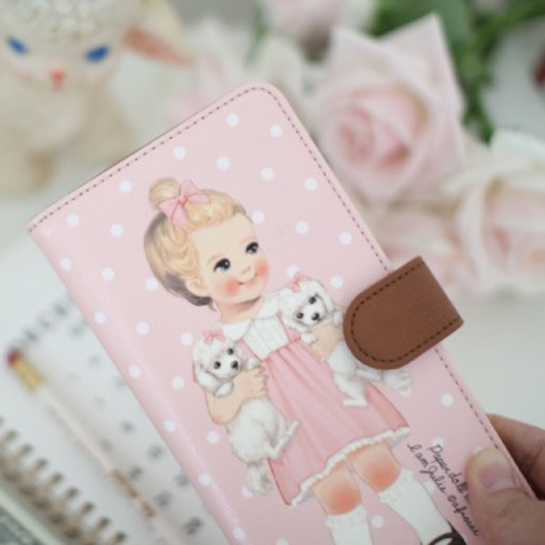 韩国【Afrocat】paper doll mate flat wallet〈Alice dot〉复古娃娃 长夹 钱包 金融卡 钞票 零钱 - 皮夹/钱包 - 真皮 蓝色