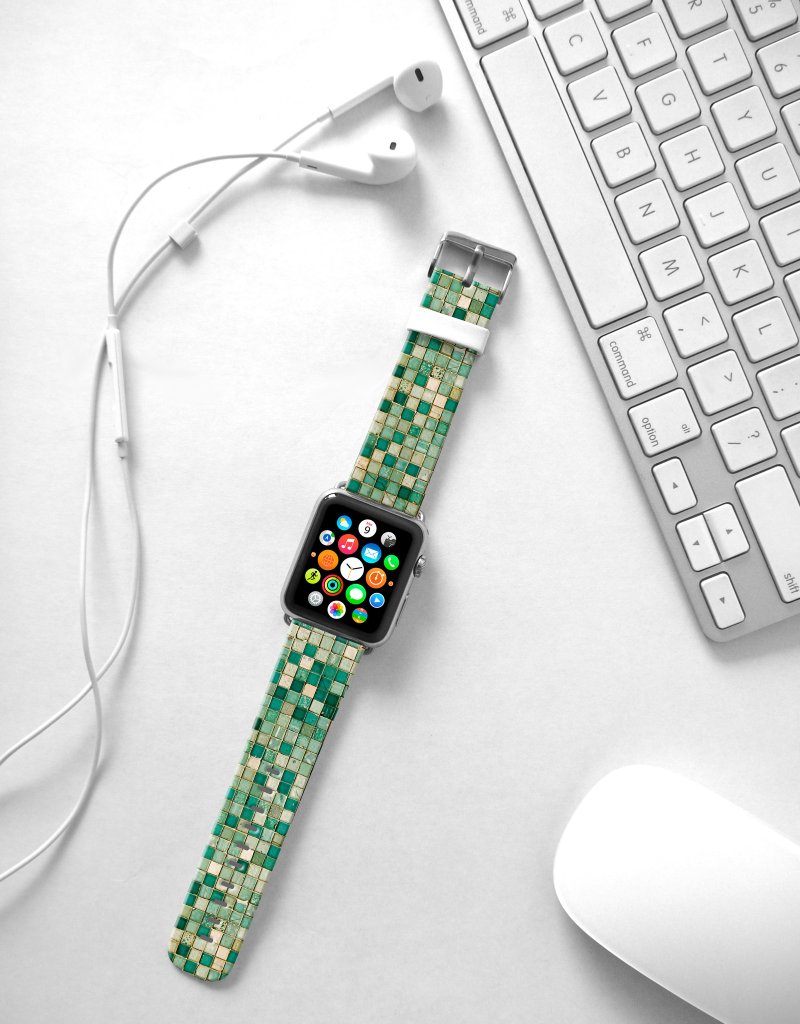 Apple Watch Series 1 , Series 2, Series 3 - Apple Watch 真皮手表带，适用于Apple Watch 及 Apple Watch Sport - Freshion 香港原创设计师品牌 - 緑色阶砖石格纹 - 表带 - 真皮 