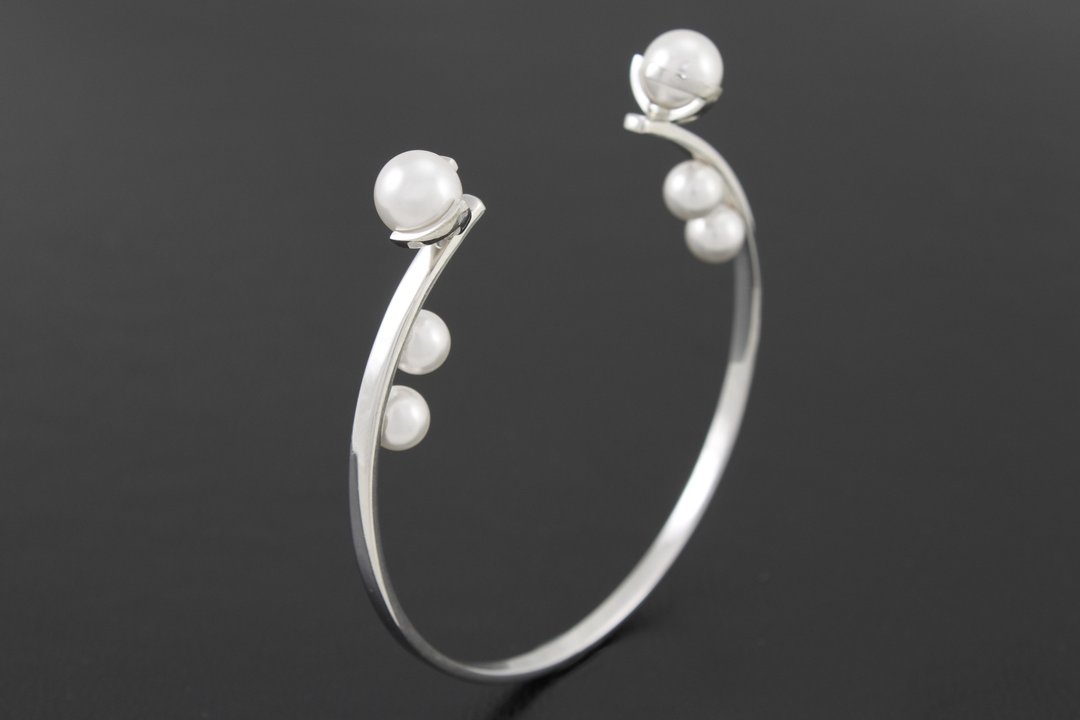 Pearl Bangle - white gold - 手链/手环 - 其他金属 