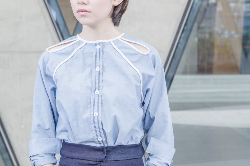 正式不正式_长袖衬衫(最后1件) - 女装衬衫 - 棉．麻 蓝色