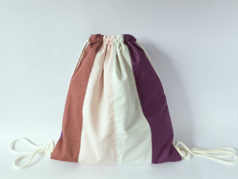 [Mi Sol 小太阳]-配色条纹束口袋后背包-红紫系 - 束口袋双肩包 - 其他材质 红色