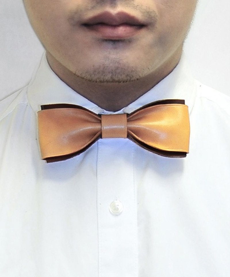 MICO 手工皮革蝴蝶领结 Bow Tie 浅茶色 - 领带/领带夹 - 真皮 橘色