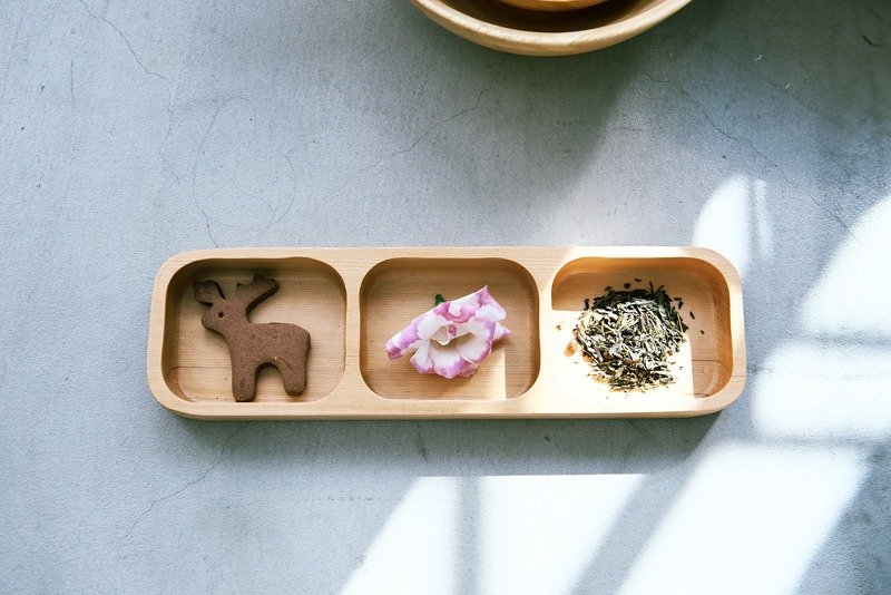 Moment木们-三格长形木盘、日式茶点盘、面包盘、点心、下午茶盘(整木:铁杉木) - 浅碟/小碟子 - 木头 