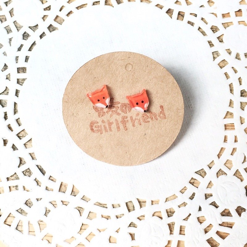 世界最特别的小狐狸 手作耳环 (可改耳夹式) - 耳环/耳夹 - 塑料 橘色