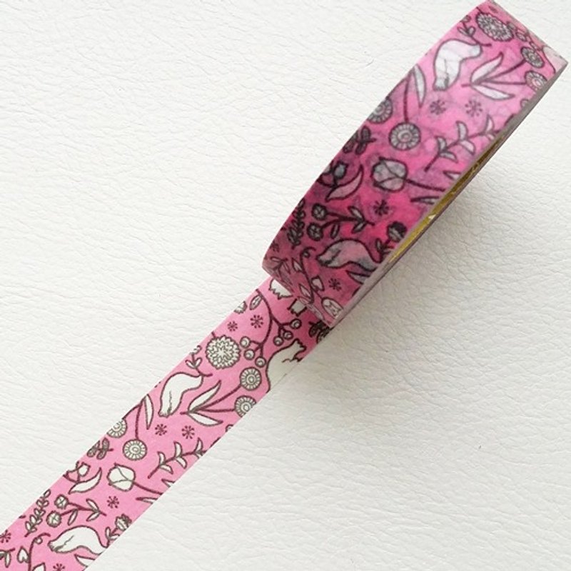 NICHIBAN Petit Joie Masking Tape 和纸胶带【鸟语花香 (PJMT-15S019)】 - 纸胶带 - 纸 粉红色