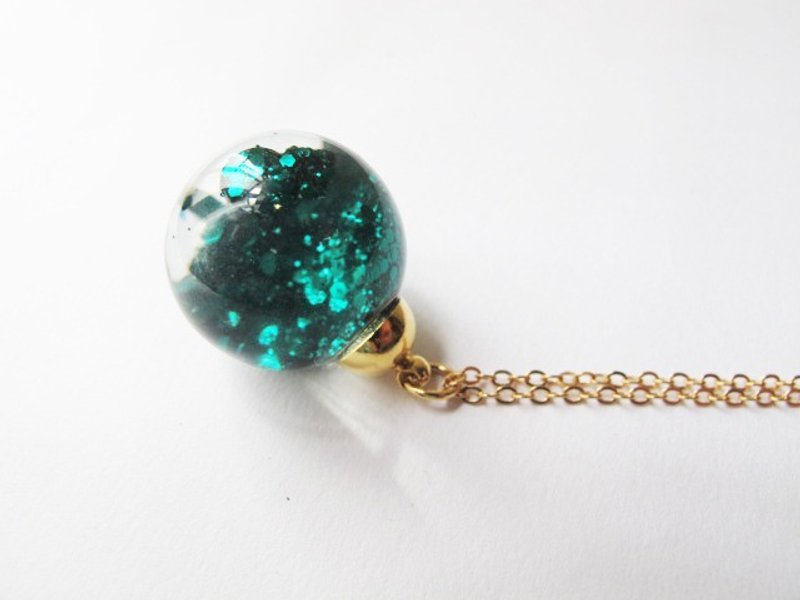 ＊Rosy Garden＊华丽优雅孔雀深绿色亮片流动水晶玻璃球项链 - 颈链 - 玻璃 绿色