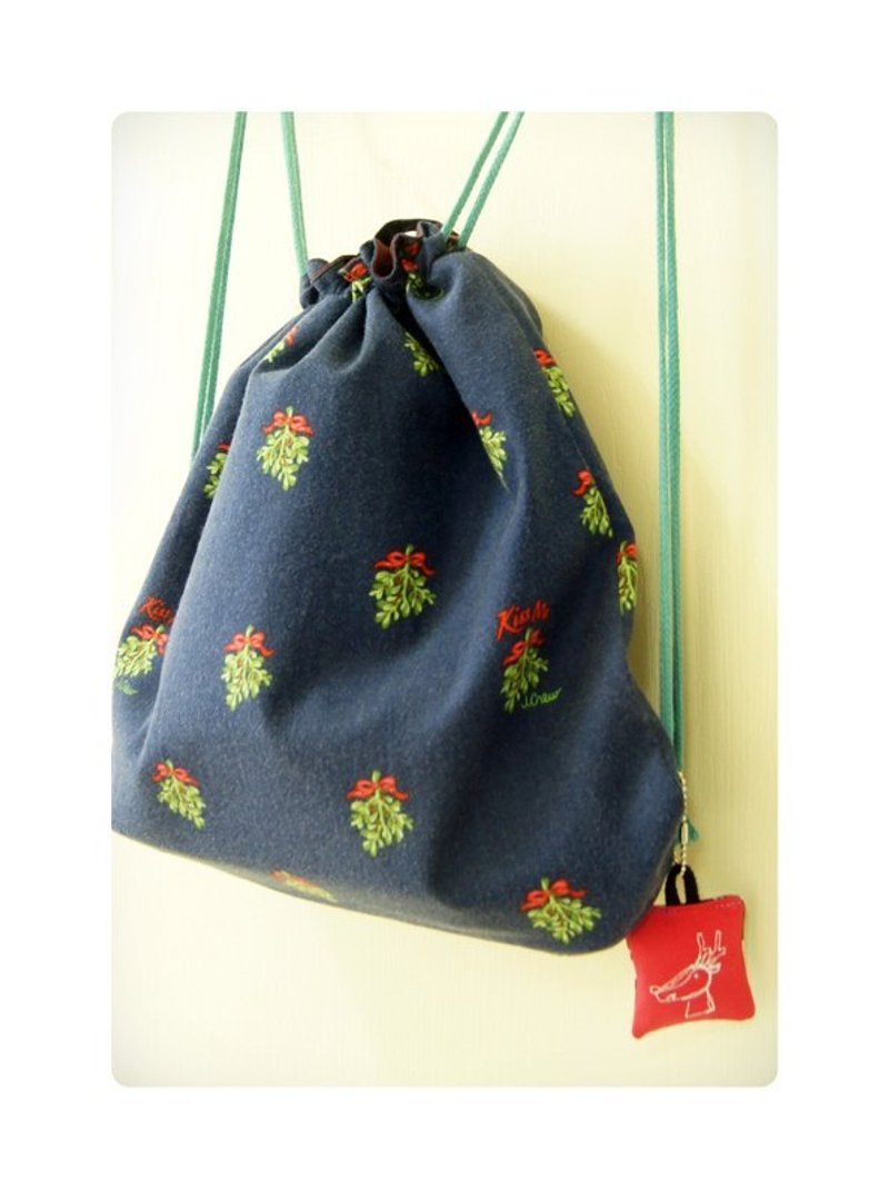 耶诞限定款-两用抽绳后背包(可手提)“檞寄生”{有现货，隔天即可出货} - 侧背包/斜挎包 - 其他材质 蓝色