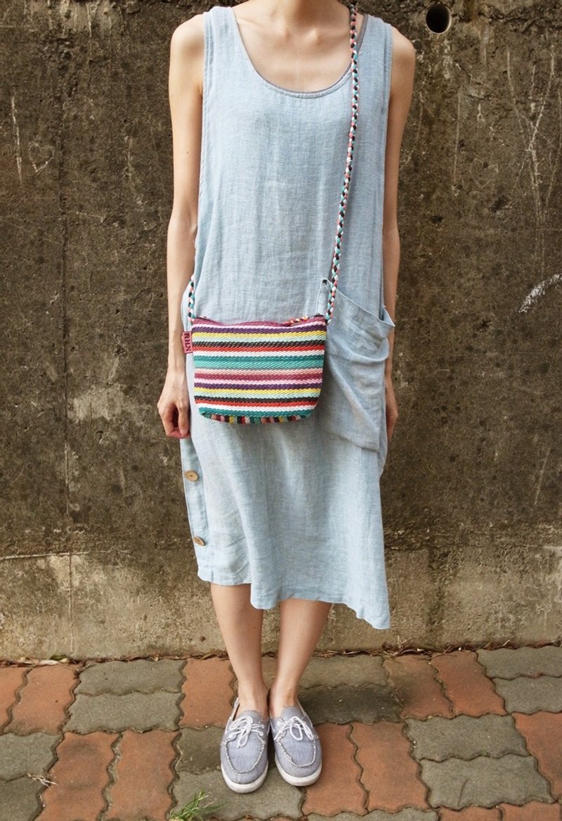 【乐拍子】<全台独家手工编织>尼泊尔彩虹手作坊 侧背包 肩背包 （小）（蓝绿彩纹） - 侧背包/斜挎包 - 棉．麻 多色