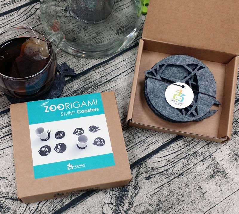 折纸风动物杯垫-海洋动物四入金鱼/海马/海狗/海豚 交换礼物 - 杯垫 - 聚酯纤维 灰色