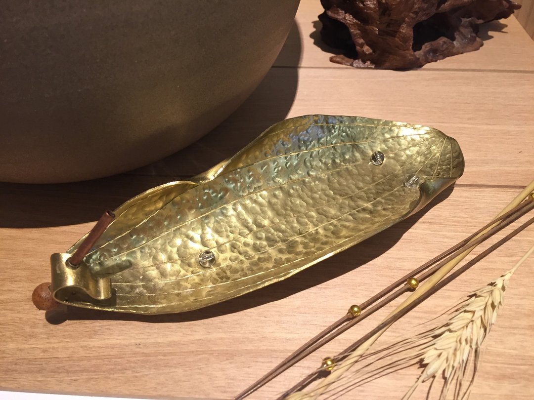 黄铜 手作滴露金叶日式香插 - 香薰/精油/线香 - 其他金属 