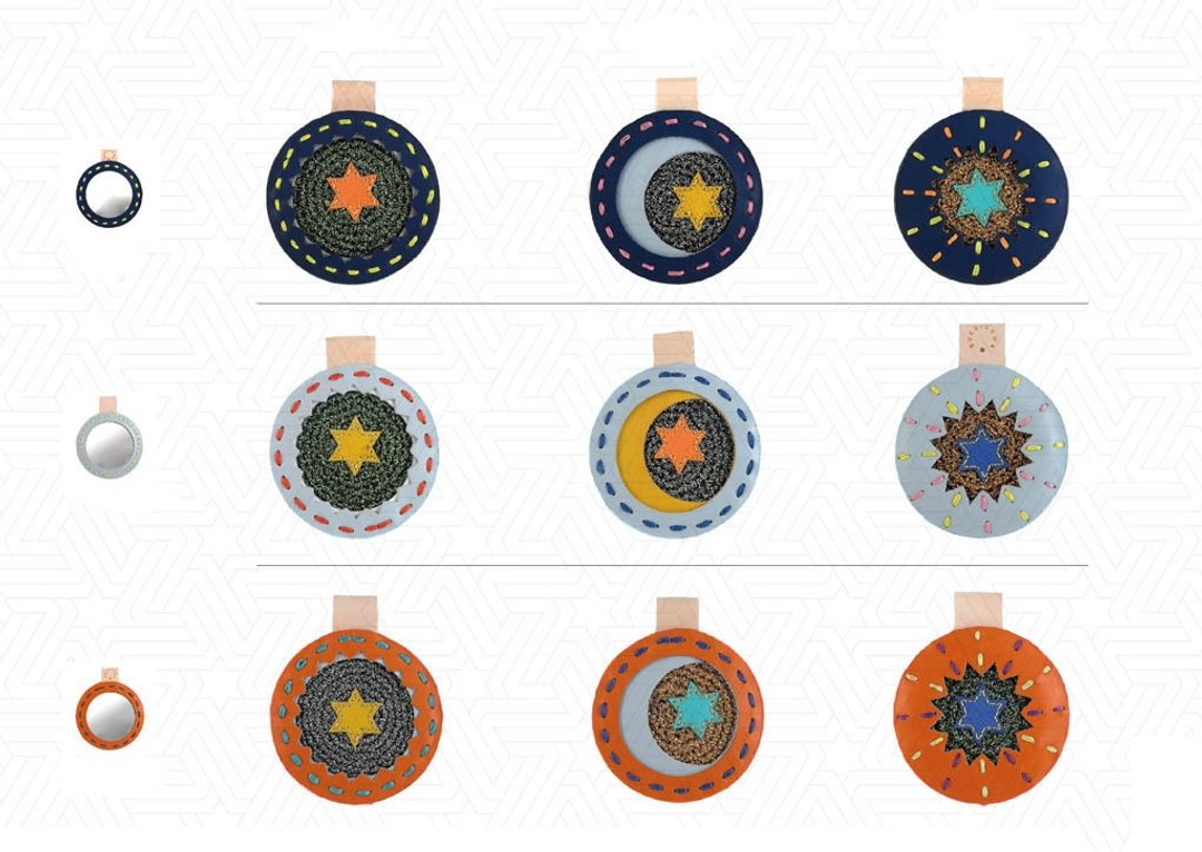 全手工星星,月亮,太阳图案皮革并合手织镜子 Star-Moon-Sun mirror - 其他 - 真皮 蓝色