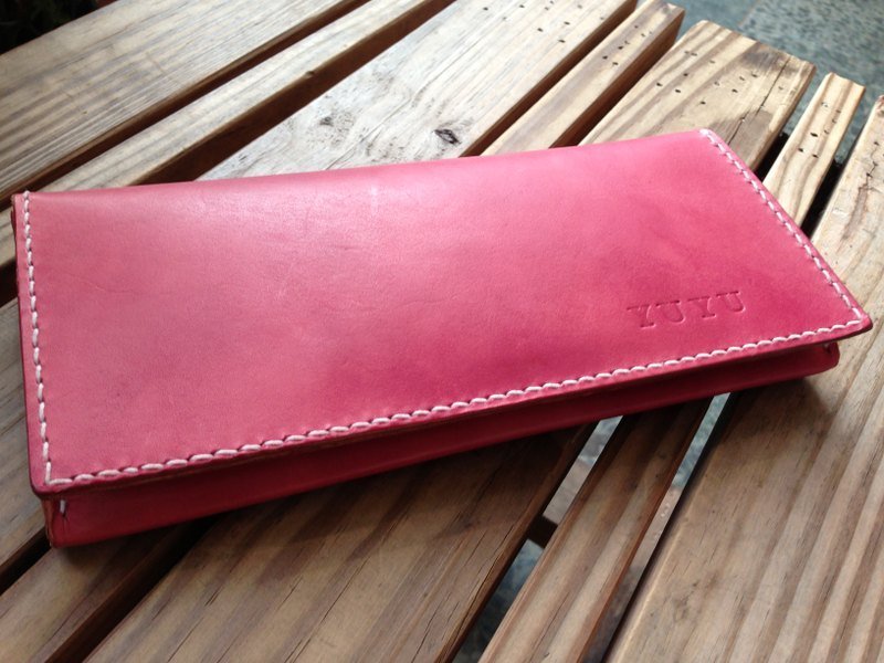 handmade 手工 真皮。‘简约。时尚 桃红多层 长夹’ - 皮夹/钱包 - 真皮 紫色