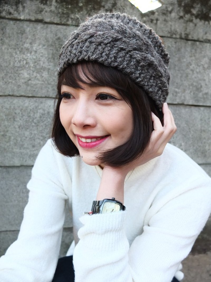 羊毛手工编织头带 发带 素色 立体 咖啡 - 发带/发箍 - 羊毛 咖啡色