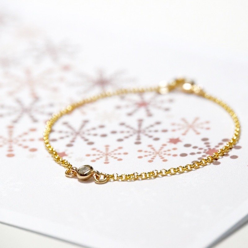 ITS-B123【14KGF・微光低吟】迷你小钻吊坠1mm细致手链。 - 手链/手环 - 其他金属 金色