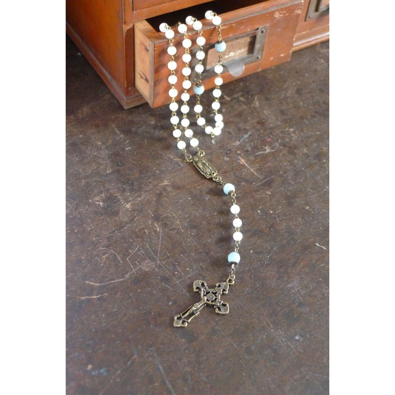 § Rosary § 冰裂纹水晶+天河石 - 项链 - 其他材质 白色