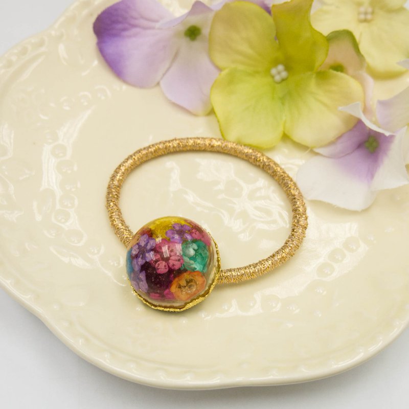 “干花饰物”水晶胶押花发束／橡筋 - 发饰 - 植物．花 粉红色