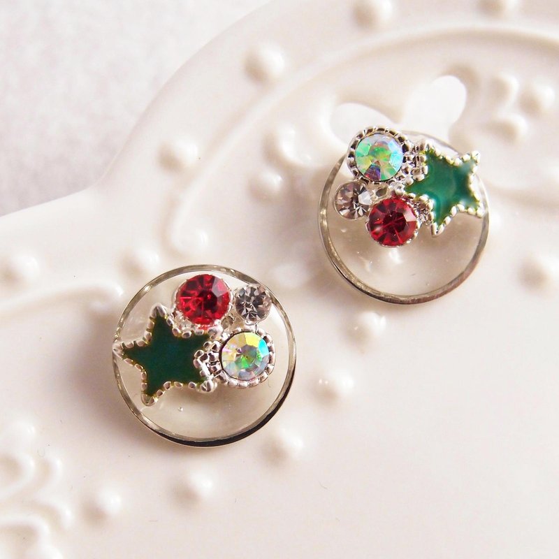 圣诞 x 星 -不痛U型耳夹 不锈钢耳针 硅胶耳针 - 耳环/耳夹 - 珐琅 多色